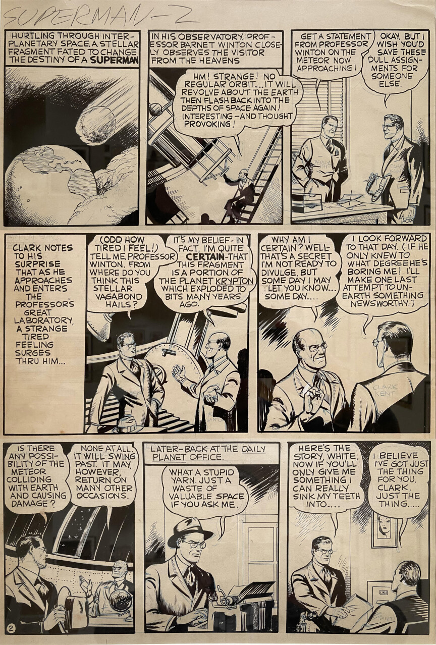 Secret of the K-Metal, page 2, reconstruction of Shuster Studio 1940 artwork